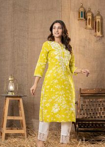 Yellow Kurta with White Embroidery
