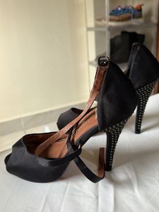 Black Studded Heel Sandals