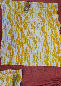 New White &amp; Yellow Print kaftan kurti pant set