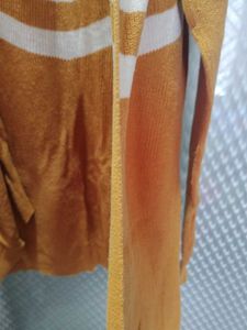 Mustard Yellow Cardigan with White Stripes