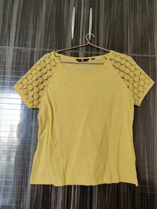 Yellow Lace Sleeve T-Shirt