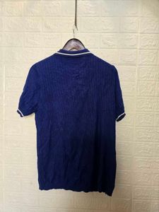 Men's Blue Cable Knit Polo Shirt