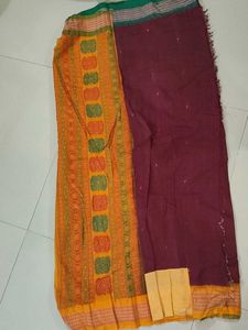 Elegant Maroon Saree with Yellow &amp; Green Ganga-Jam