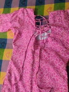Designer Pink kurti with White Print