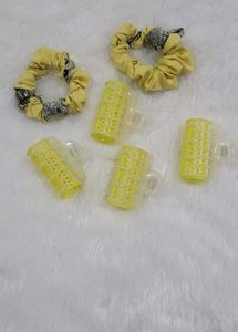 Yellow Scrunchies & Hair Rollers Set
