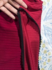 Cute Red Ribbed Long Sleeve Top