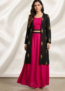 Chic Pink & Black Kurta Set with Jacket