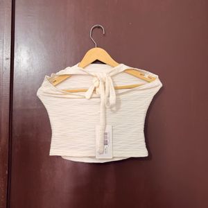 Cream Textured Short Sleeve Top