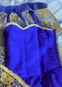 Blue &amp; Gold Embroidered Lehenga Choli