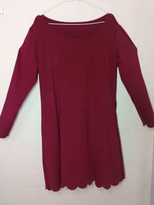 Maroon Scalloped Hem Dress
