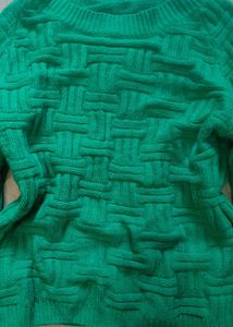 Green Textured Knit Sweater