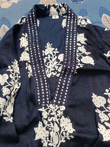 Navy Blue Floral Print Kurta with pant