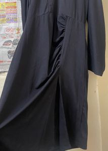 Chic Black Ruched Midi Dress
