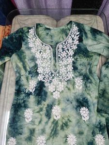tie n dye chikankari Kurta with bottom