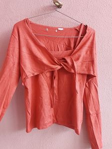 🔥Coral pink woolen knot top🔥
