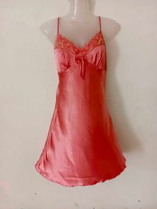 Silky Pink Lace Trim Nightgown