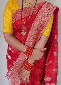 Rust Red Banarsi Mashru Silk saree