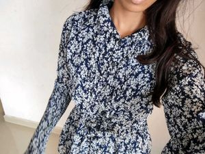 Dark Blue Color Floral Print Top