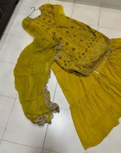 Yellow Embroidered Sharara Suit