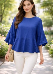 Blue Bell Sleeve Peplum Top