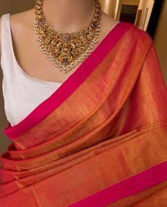 Elegant Tissue  cotoon with Pink Border saree