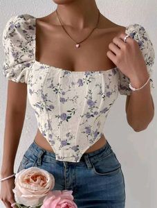 Floral Corset Top with Puff Sleeves