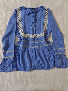 🆕 Blue Crochet Trim Tunic Top