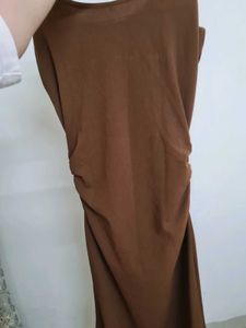 Brown Ruched Midi Dress