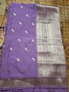 Elegant mov colour Saree with Silver Border