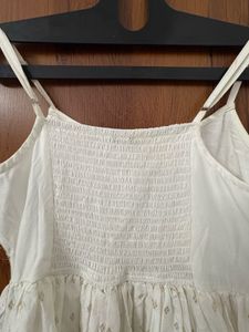Zudio Elegant White &amp; Gold Embroidered Gown with a