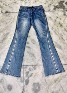 Y2K Bell Bottom Jeans with White Stripe Detail