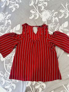 ONLY brand Red Striped Cold Shoulder Top