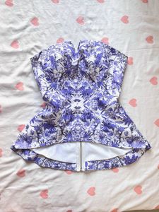 Strapless Floral Peplum Top