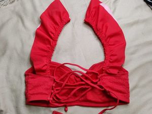 Red Ruffle Bikini Top
