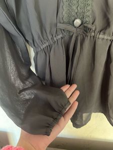 Elegant Sheer Lace Trim Blouse