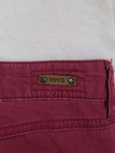 Mango Maroon Skinny Fit Pants