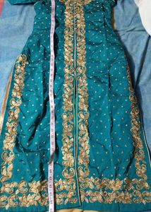 Elegant Teal Kurta Set with Gold Embroidery