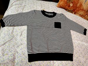 Striped Knit Sweater with Pocket