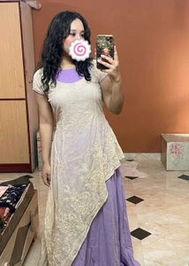 Lavender & Cream Dual-Tone Embroidered  Dress
