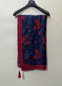 Elegant Navy &amp; Red Embroidered saree