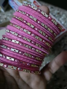Beautiful Pink Glass Bangles Set In 2'6 Size