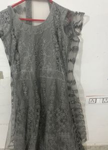 Grey Sequined Net ethnic gown with jacke