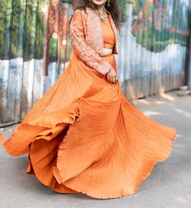 Orange Embroidered Lehenga Choli Set