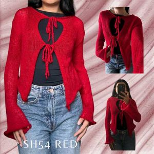 Chic Red Tie-Front Knit Top