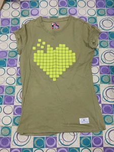 Olive Green Pixel Heart T-Shirt