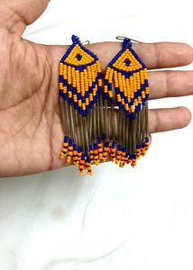 Set Of 2 Beaded Tassel Earrings - Handmade