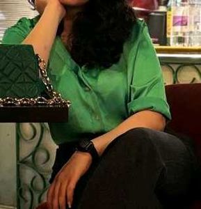 Emerald Satin Button-Up Blouse