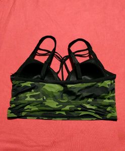 Women's Green Camouflage Longline Sports Bra