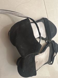 Black Suede Block Heel Sandals