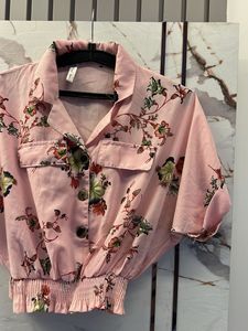 Pink Floral Button-Up Crop Top